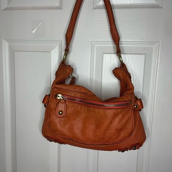 Vintage Fully Leather Orange Linea Pelle Collection shoulder bag brass hardwares - Picture 2 of 16